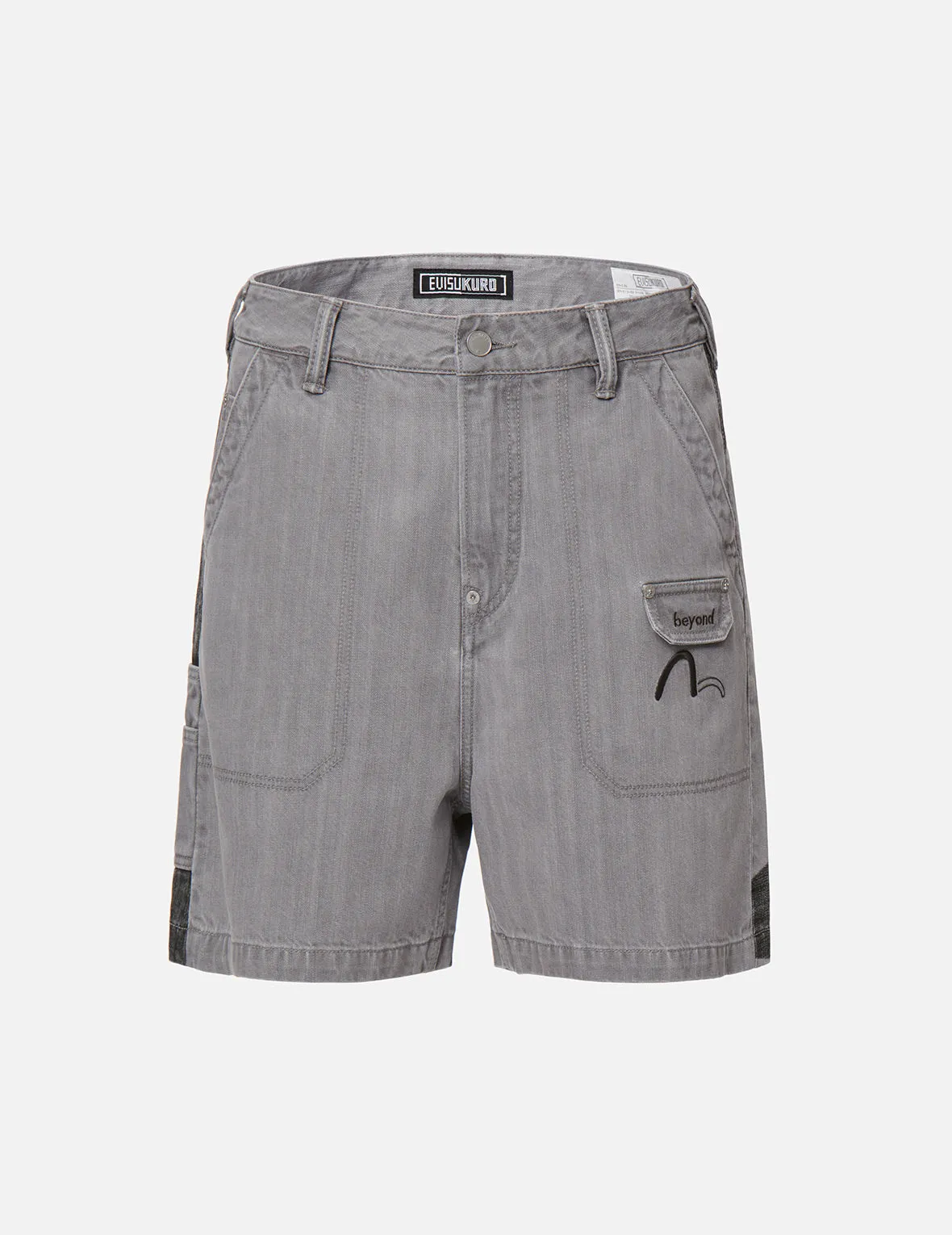 Brushstroke Effect Washed Denim Shorts