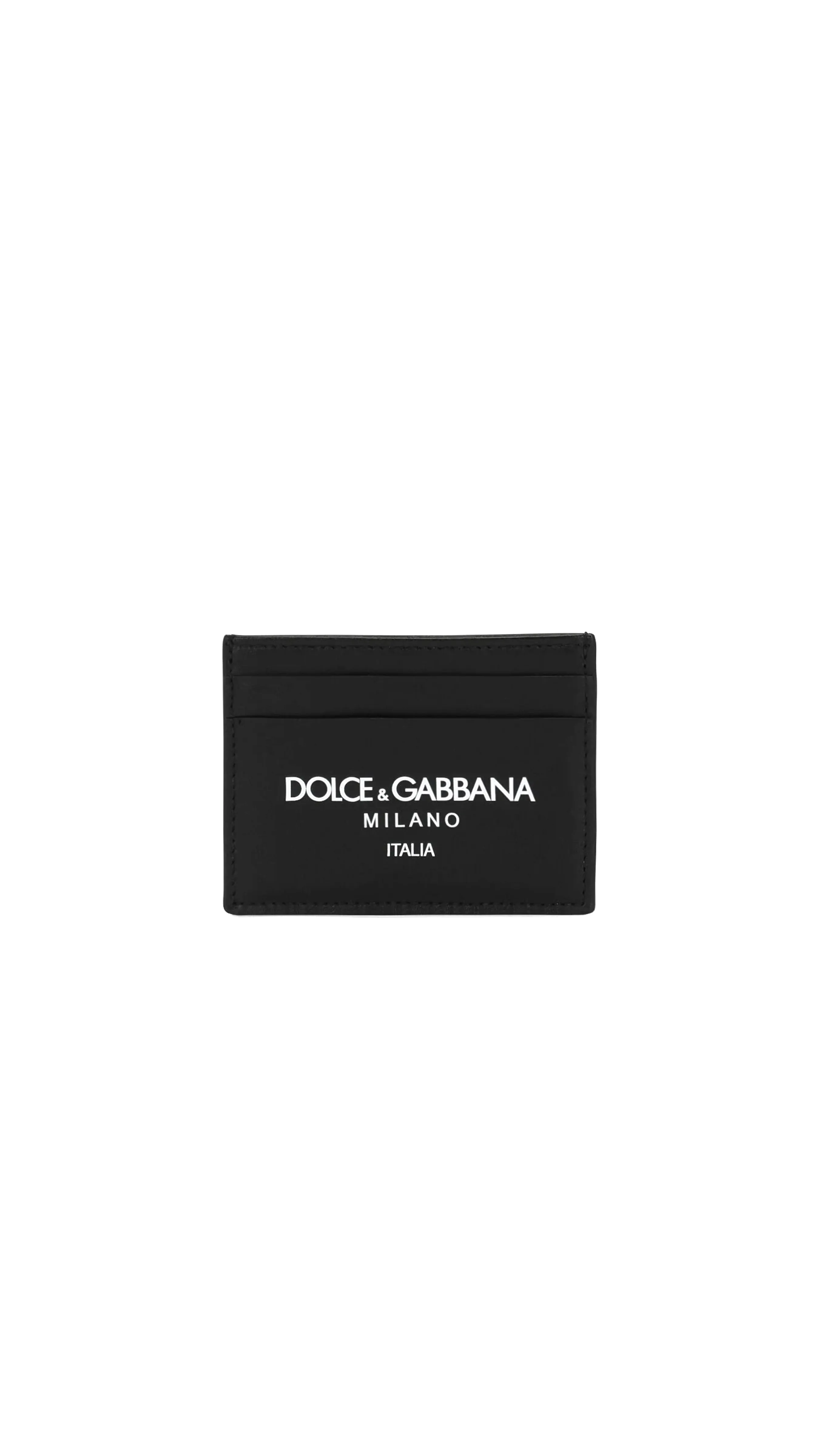 Calfskin Card Holder With Logo - Black