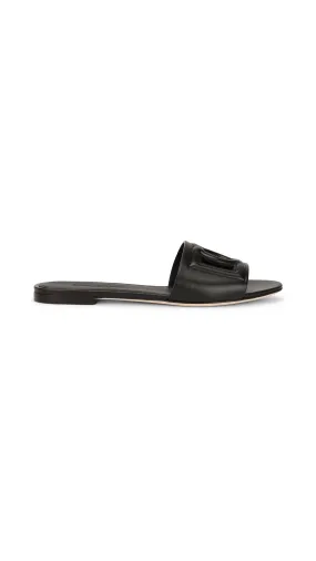 Calfskin Sliders With DG Millennials Logo - Black