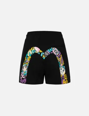 Color-blocking Daruma and Fortune Cat Daicock Print Loose Fit Sweat Shorts