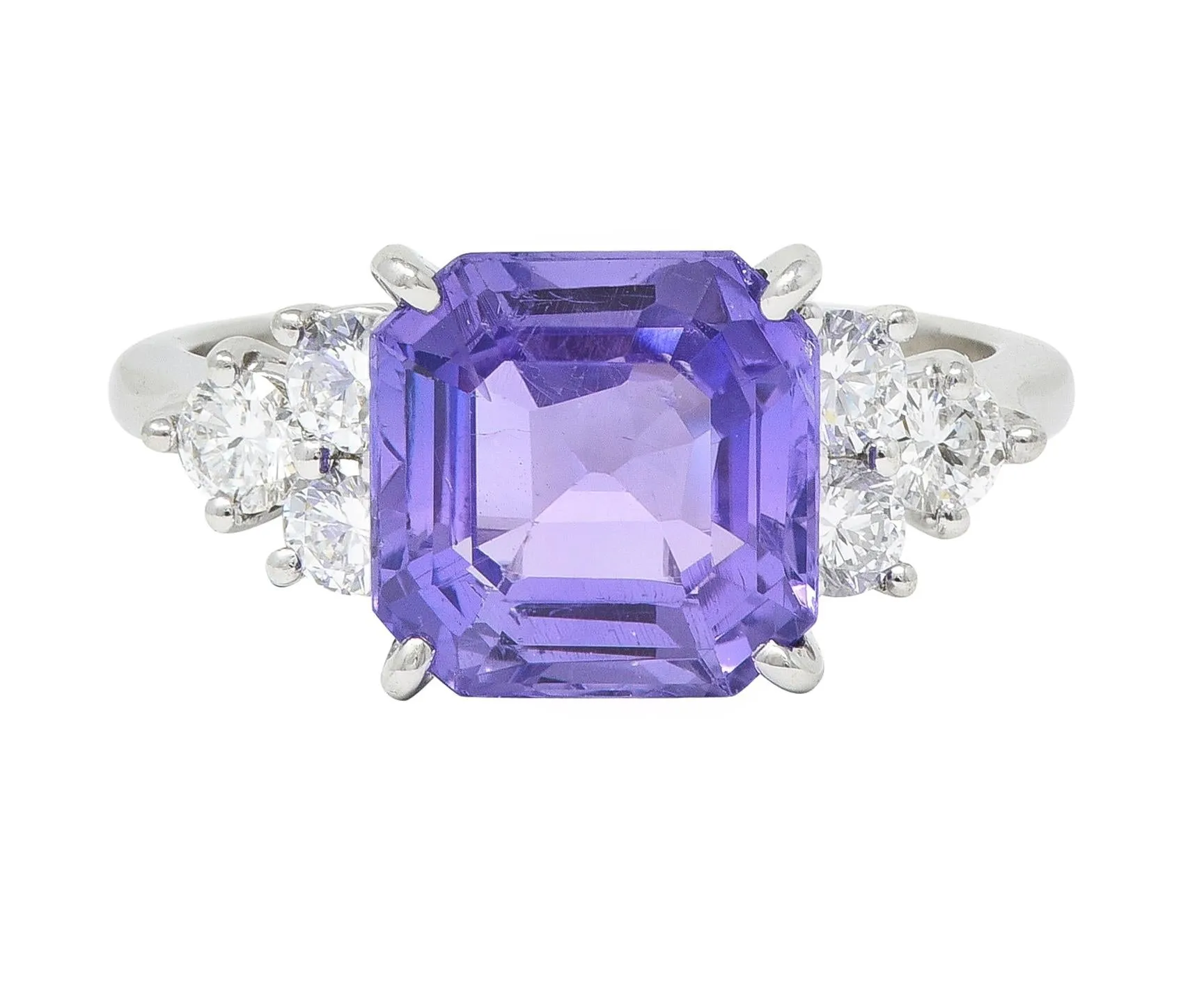 Contemporary 4.75 CTW No Heat Lavender Ceylon Sapphire Diamond Platinum Ring GIA