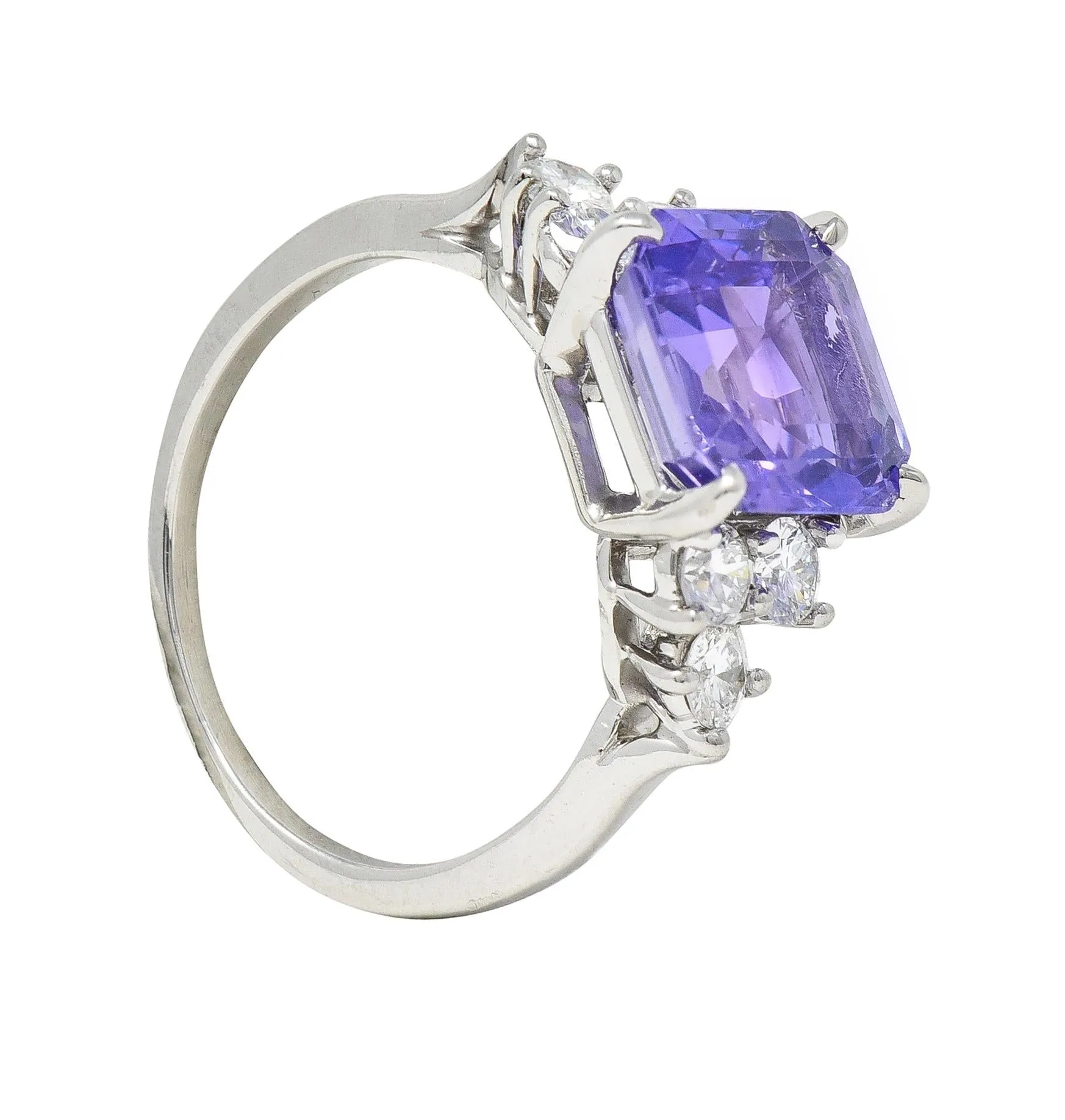 Contemporary 4.75 CTW No Heat Lavender Ceylon Sapphire Diamond Platinum Ring GIA