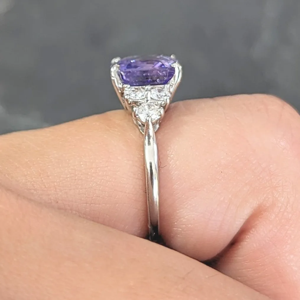 Contemporary 4.75 CTW No Heat Lavender Ceylon Sapphire Diamond Platinum Ring GIA