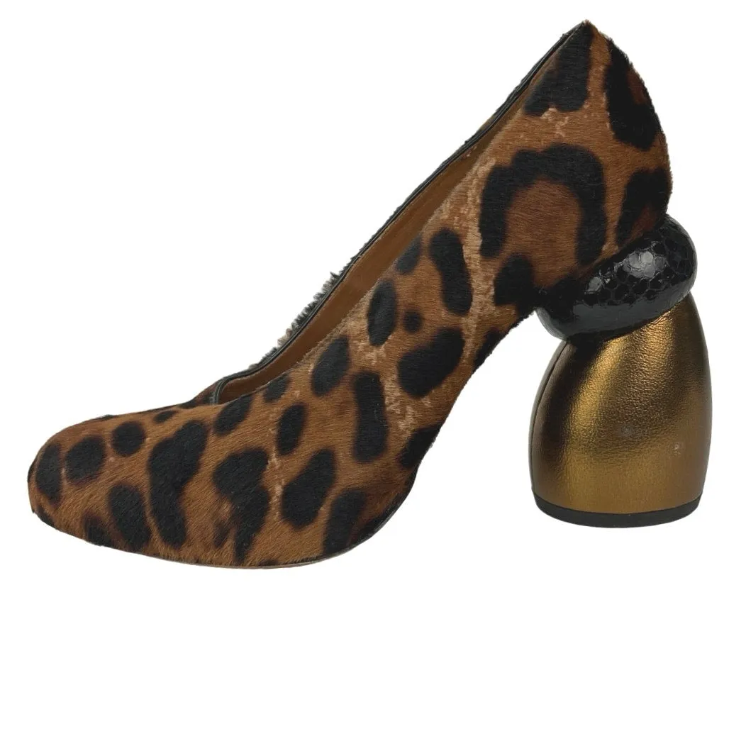 Dries Van Noten Brown Leopard Calfskin Pony Style Round Toe Pump Heels Shoes 6