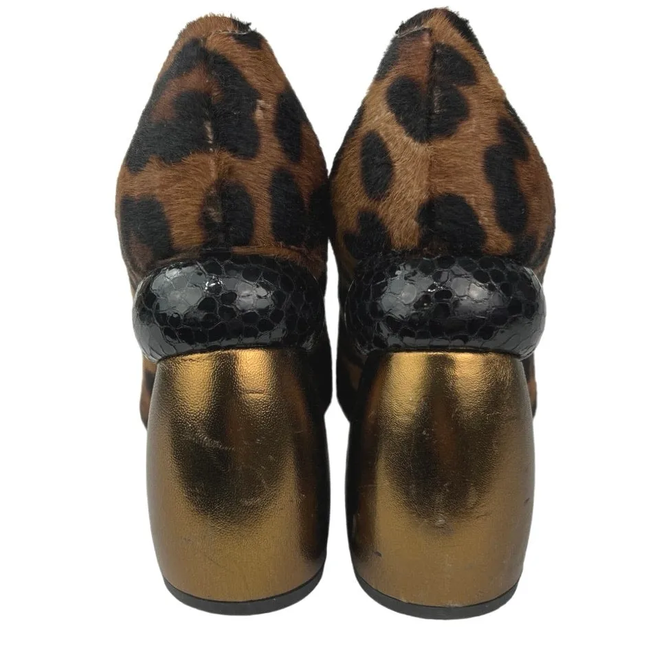 Dries Van Noten Brown Leopard Calfskin Pony Style Round Toe Pump Heels Shoes 6