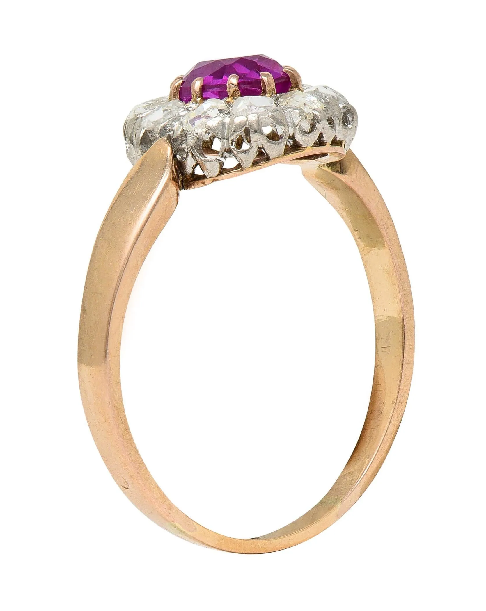 Edwardian 2.00 CTW No Heat Burma Pink Sapphire Diamond Platinum 14 Karat Rose Gold Halo Antique Ring GIA