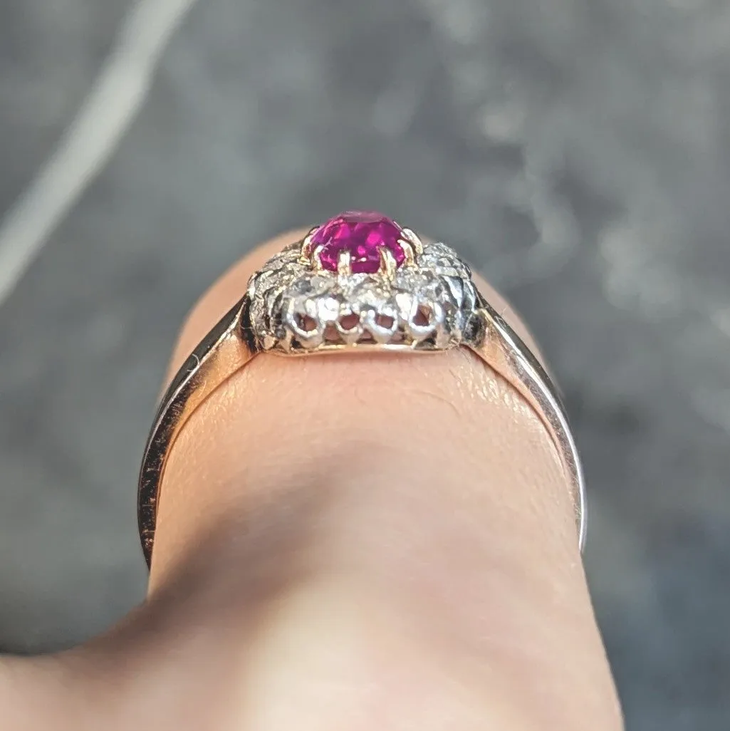 Edwardian 2.00 CTW No Heat Burma Pink Sapphire Diamond Platinum 14 Karat Rose Gold Halo Antique Ring GIA