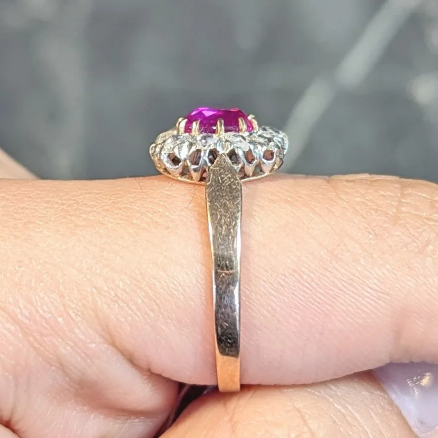 Edwardian 2.00 CTW No Heat Burma Pink Sapphire Diamond Platinum 14 Karat Rose Gold Halo Antique Ring GIA