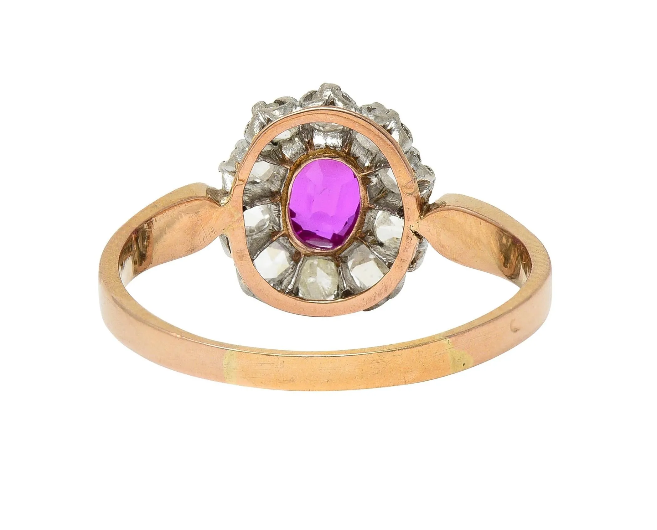 Edwardian 2.00 CTW No Heat Burma Pink Sapphire Diamond Platinum 14 Karat Rose Gold Halo Antique Ring GIA