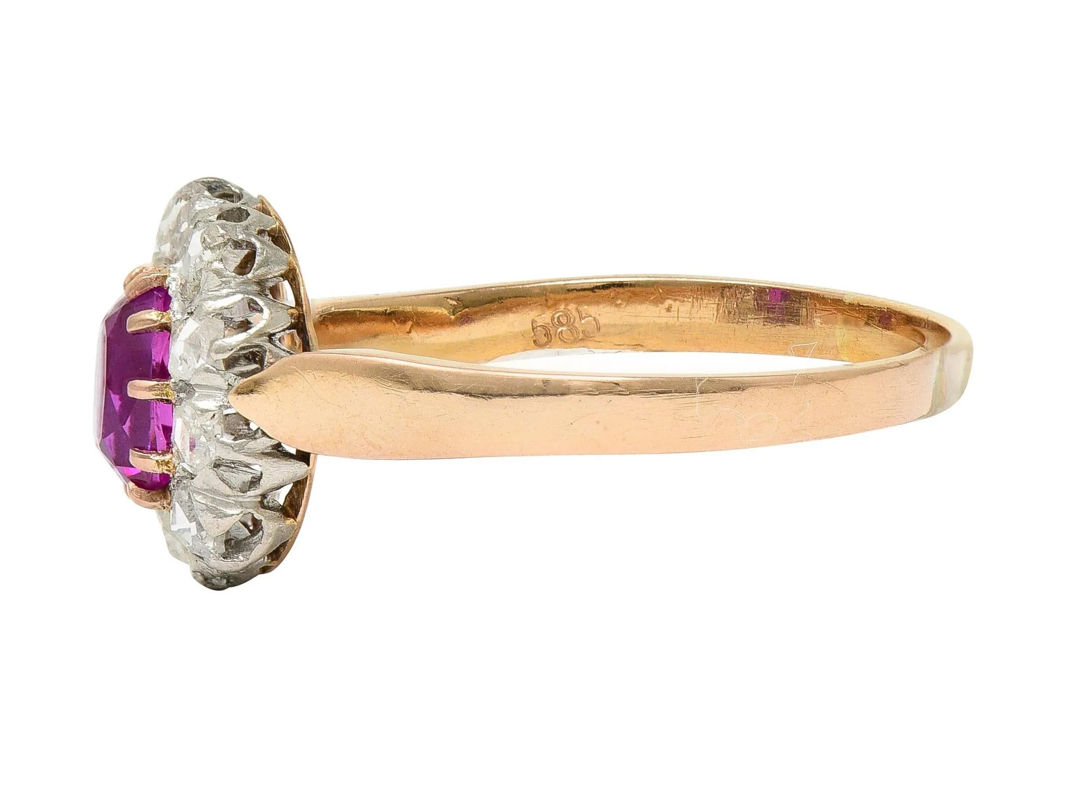 Edwardian 2.00 CTW No Heat Burma Pink Sapphire Diamond Platinum 14 Karat Rose Gold Halo Antique Ring GIA