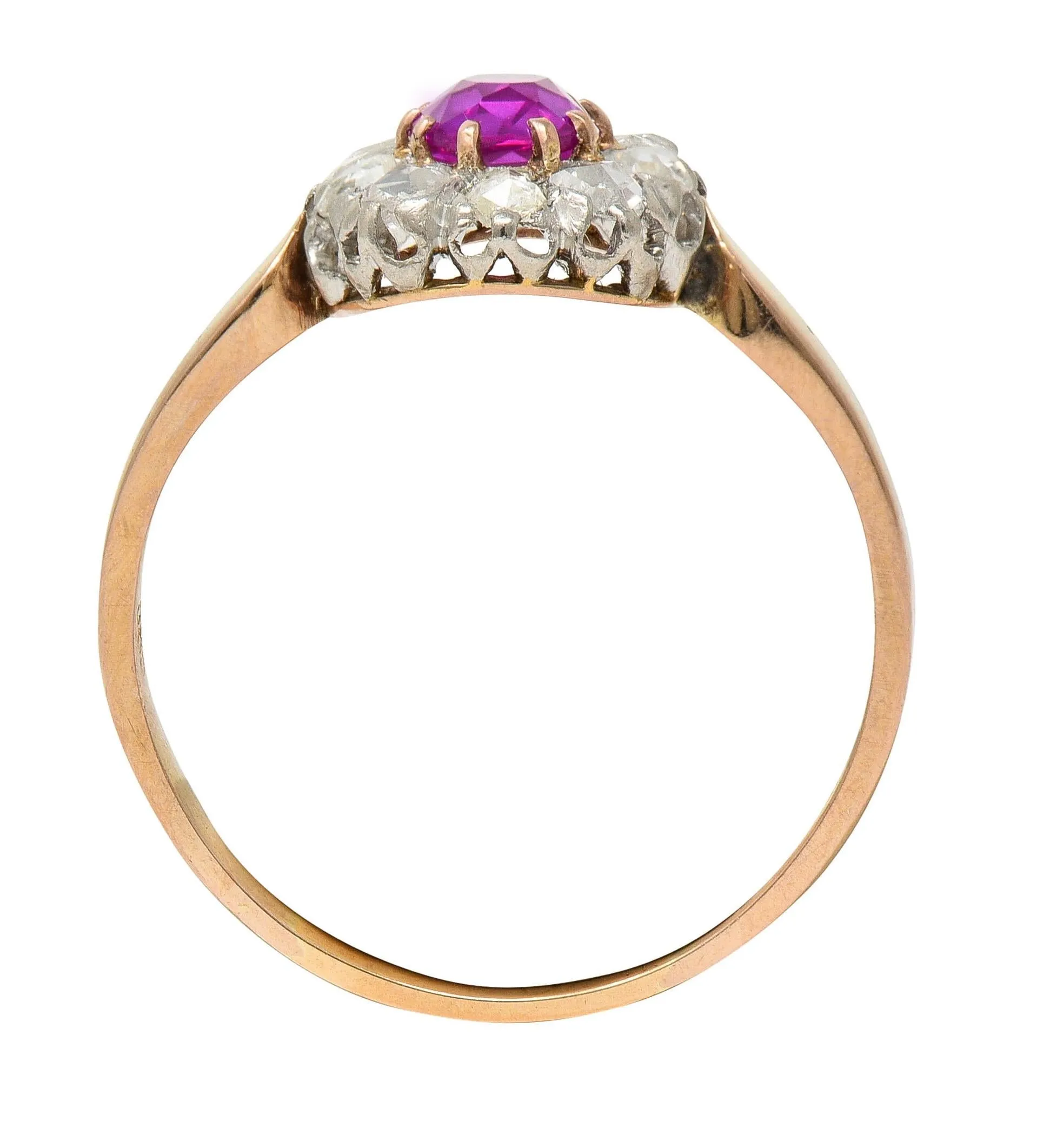 Edwardian 2.00 CTW No Heat Burma Pink Sapphire Diamond Platinum 14 Karat Rose Gold Halo Antique Ring GIA