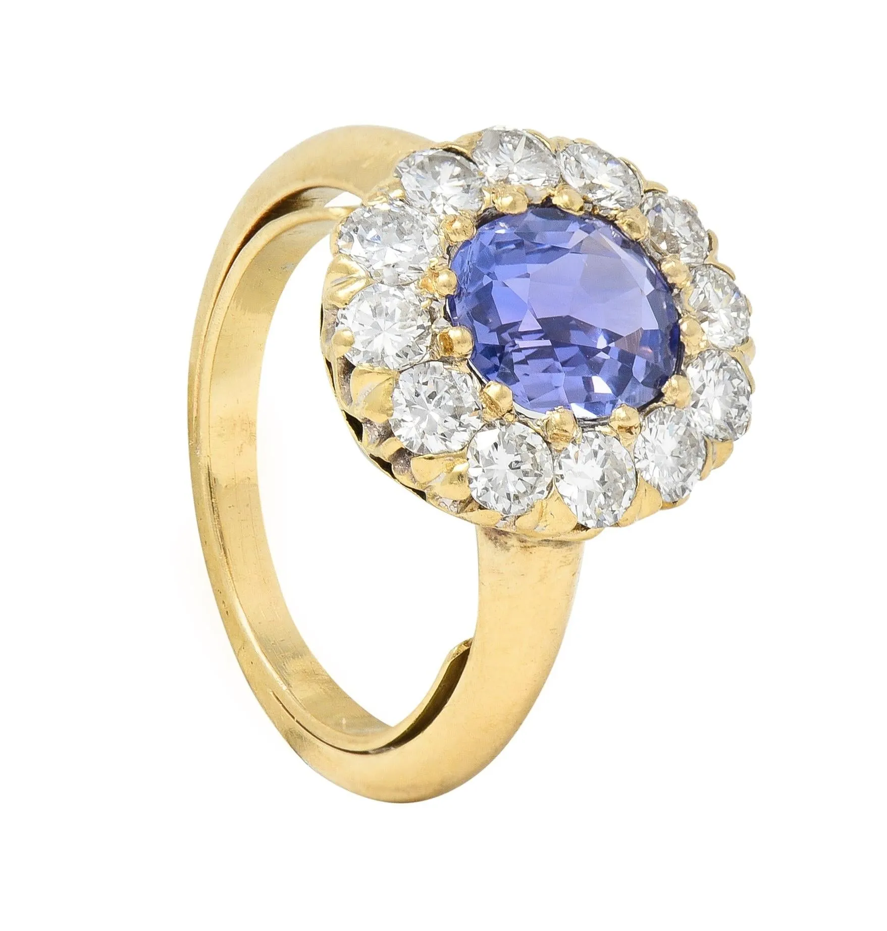 Edwardian 2.10 CTW No Heat Purple Ceylon Sapphire Diamond 14 Karat Gold Antique Ring GIA