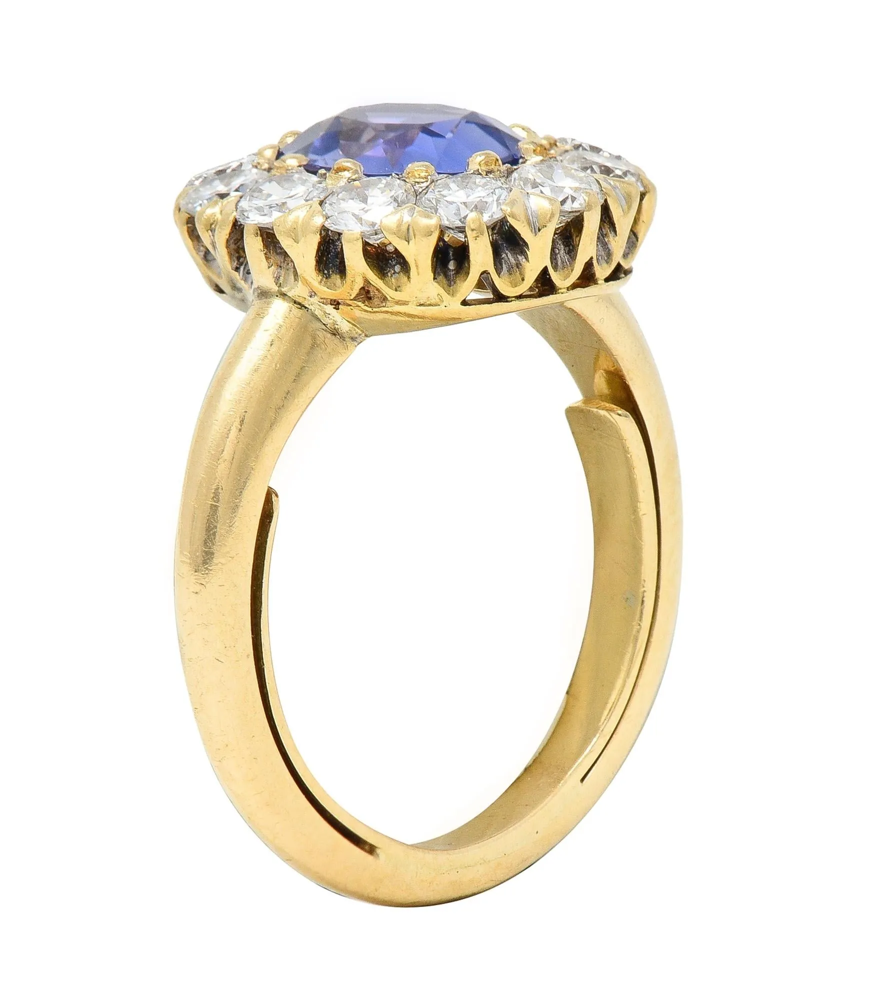 Edwardian 2.10 CTW No Heat Purple Ceylon Sapphire Diamond 14 Karat Gold Antique Ring GIA