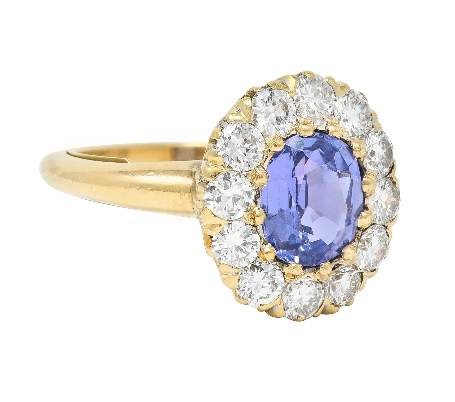 Edwardian 2.10 CTW No Heat Purple Ceylon Sapphire Diamond 14 Karat Gold Antique Ring GIA