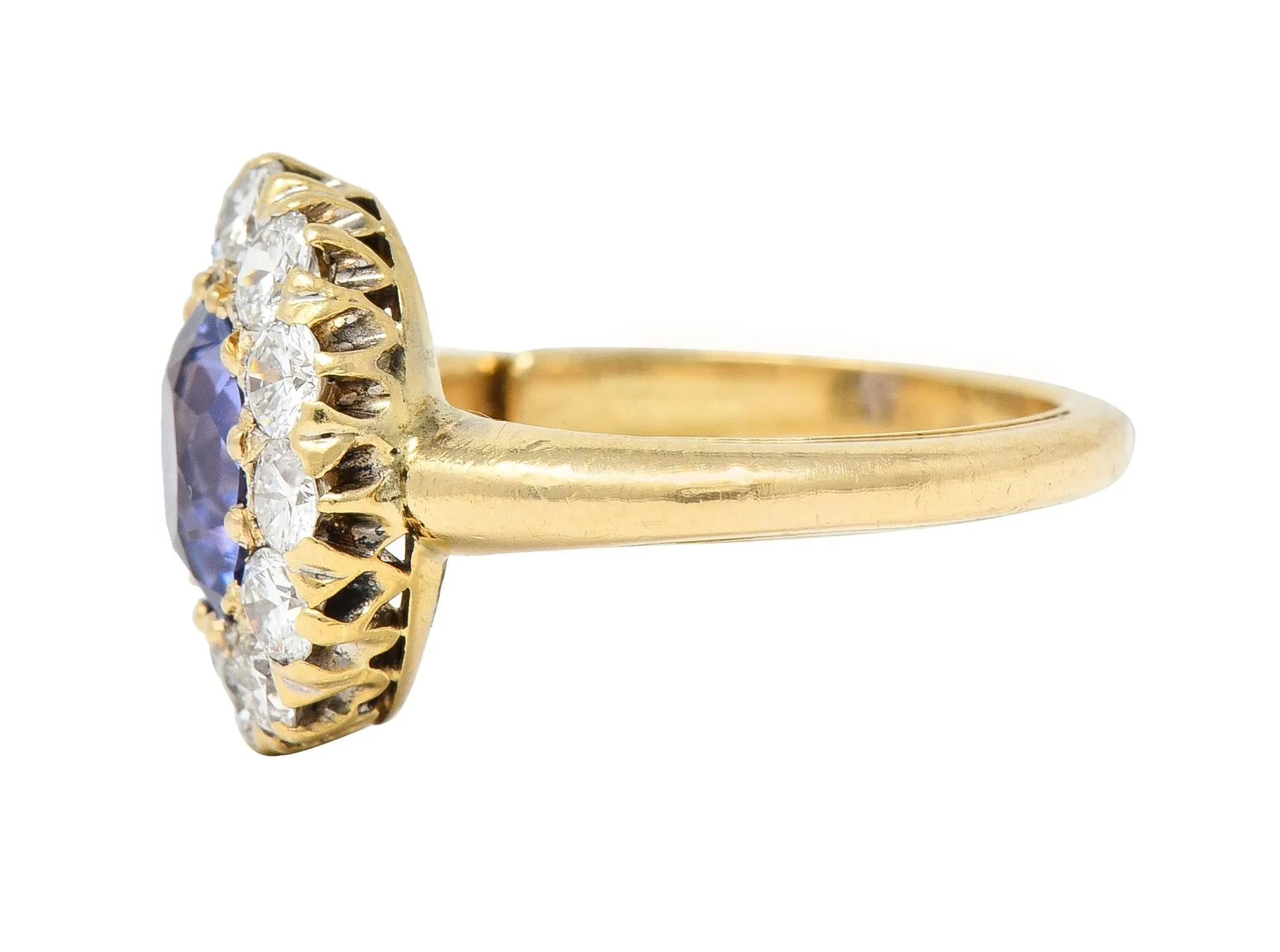 Edwardian 2.10 CTW No Heat Purple Ceylon Sapphire Diamond 14 Karat Gold Antique Ring GIA