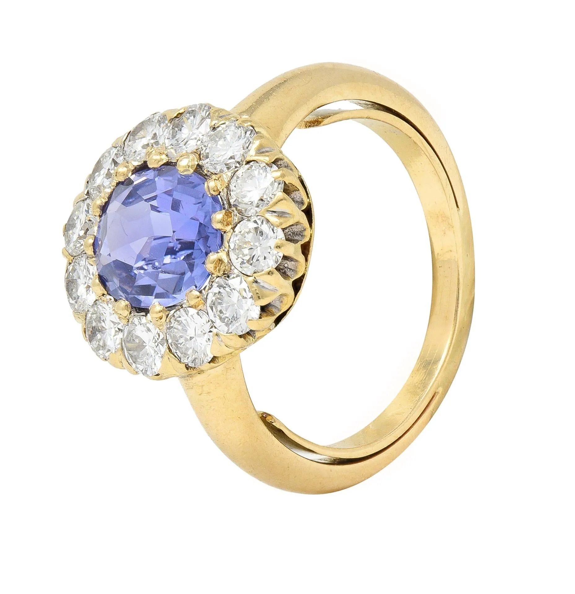 Edwardian 2.10 CTW No Heat Purple Ceylon Sapphire Diamond 14 Karat Gold Antique Ring GIA