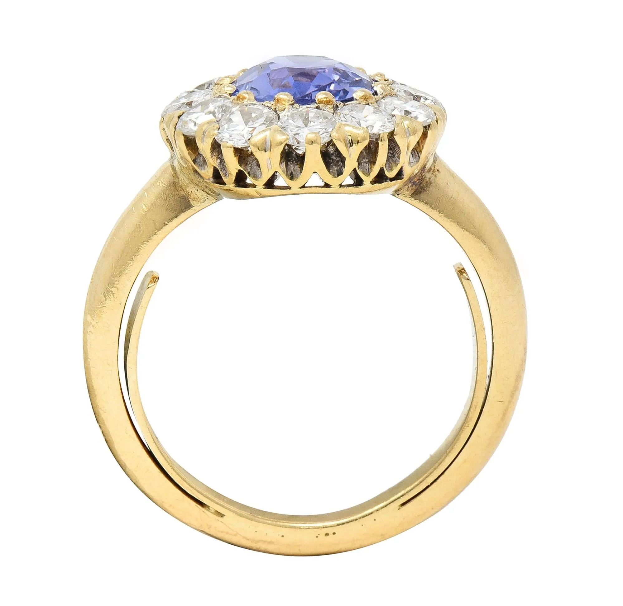 Edwardian 2.10 CTW No Heat Purple Ceylon Sapphire Diamond 14 Karat Gold Antique Ring GIA