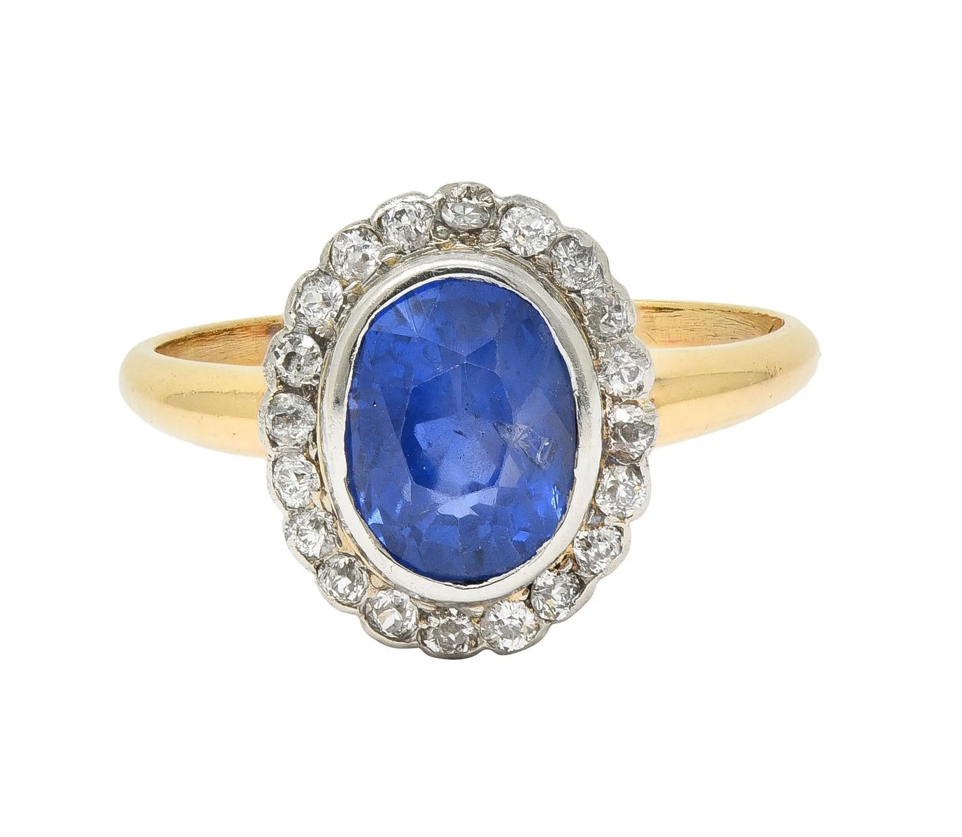 Edwardian 2.50 CTW No Heat Ceylon Sapphire Diamond Platinum 14 Karat Gold Antique Halo Ring GIA