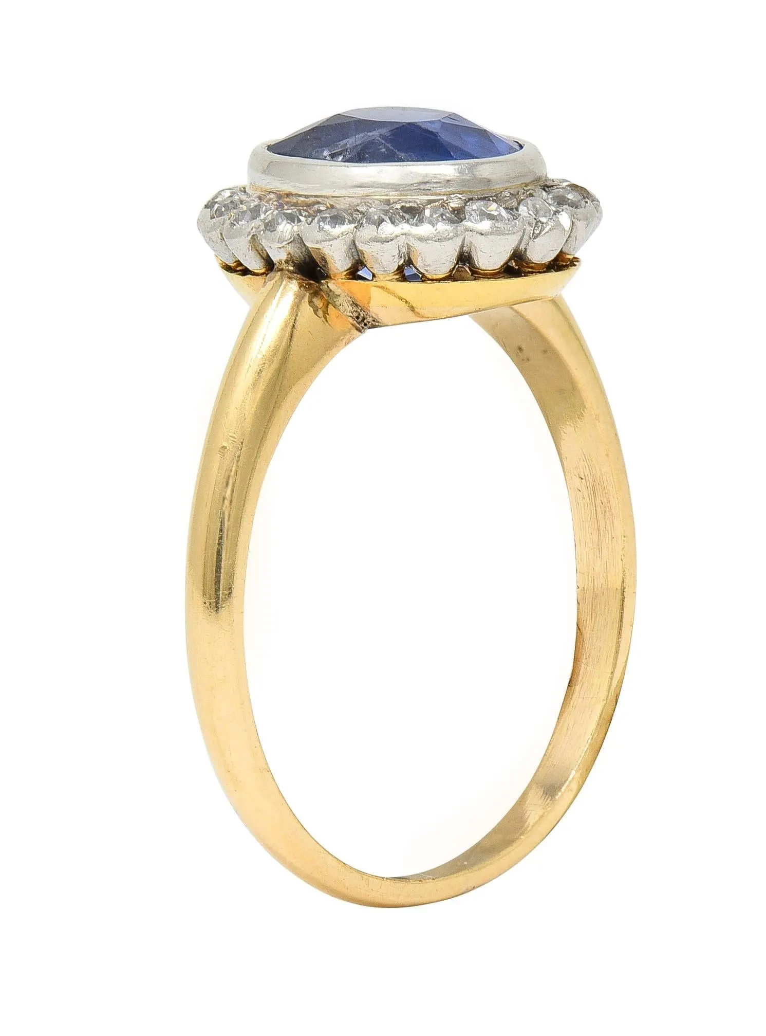 Edwardian 2.50 CTW No Heat Ceylon Sapphire Diamond Platinum 14 Karat Gold Antique Halo Ring GIA