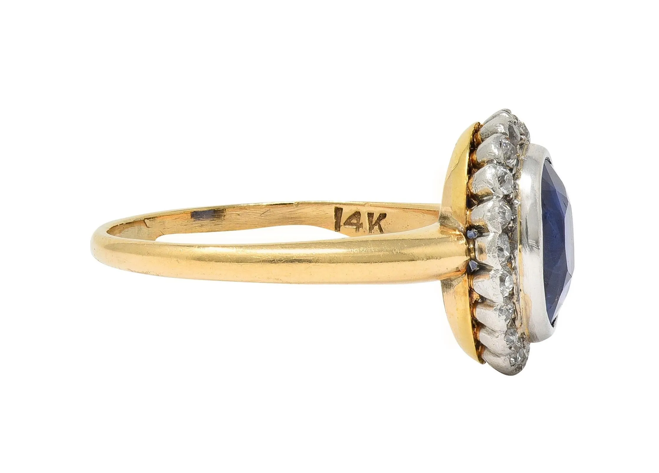 Edwardian 2.50 CTW No Heat Ceylon Sapphire Diamond Platinum 14 Karat Gold Antique Halo Ring GIA