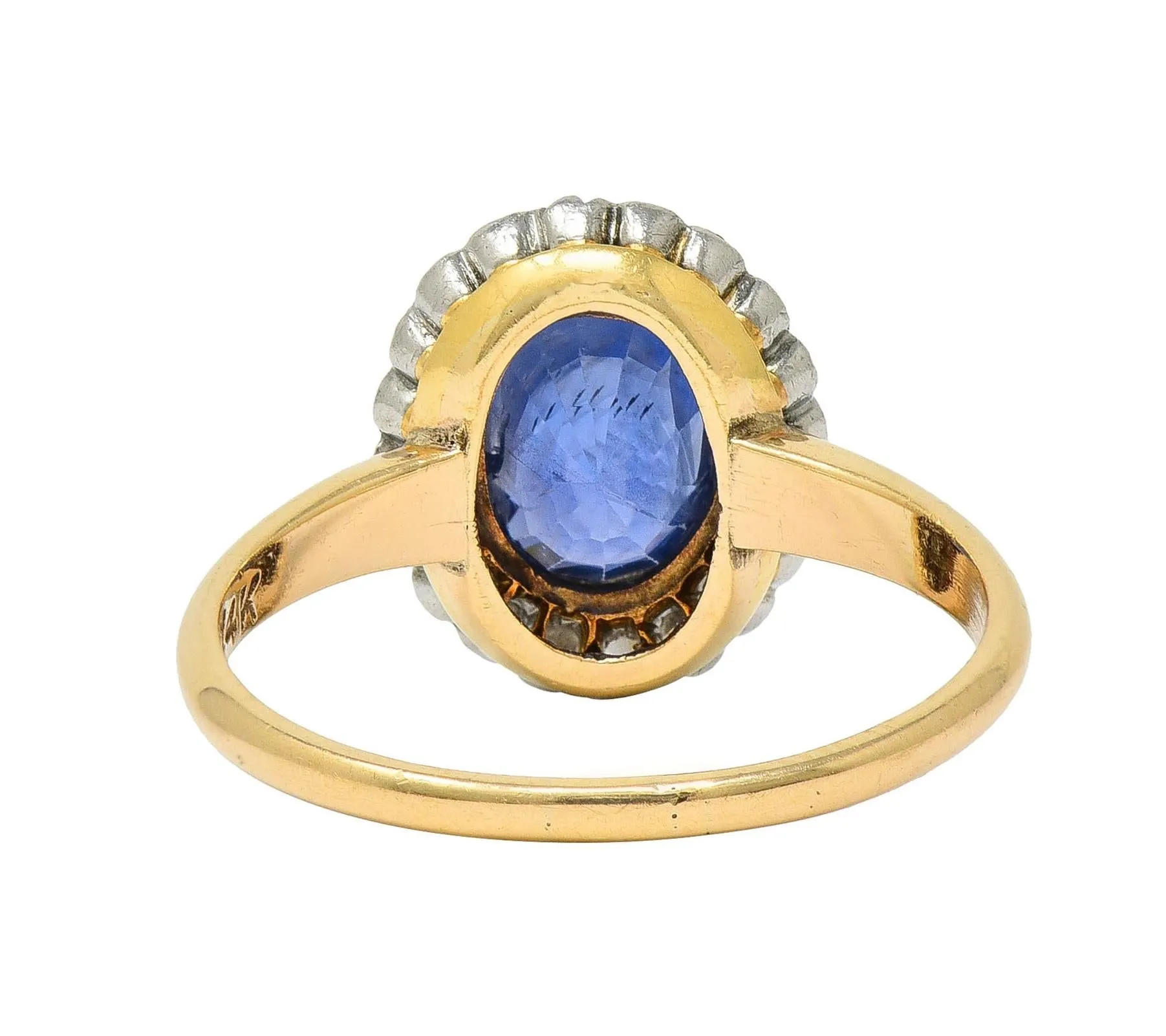 Edwardian 2.50 CTW No Heat Ceylon Sapphire Diamond Platinum 14 Karat Gold Antique Halo Ring GIA