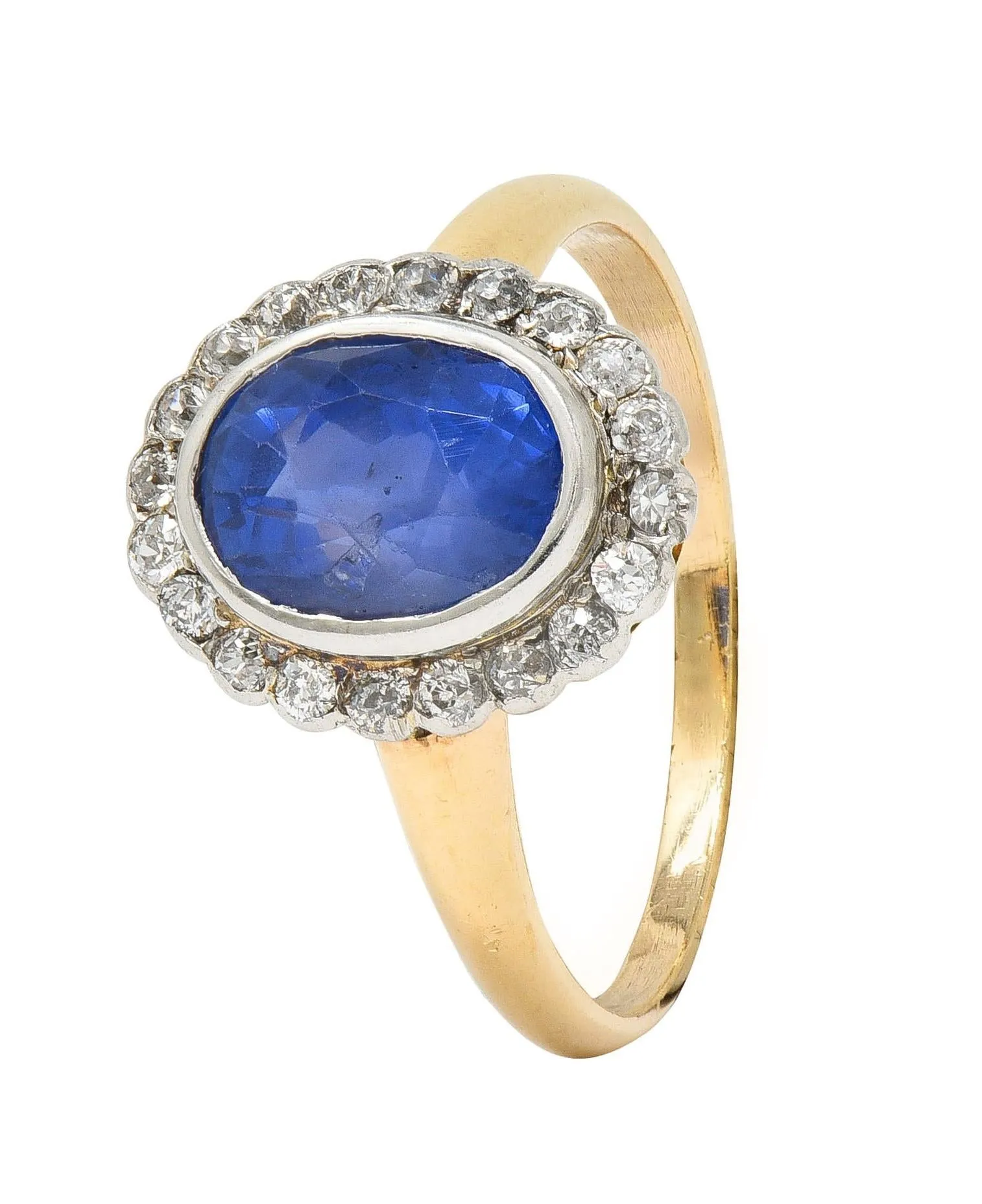 Edwardian 2.50 CTW No Heat Ceylon Sapphire Diamond Platinum 14 Karat Gold Antique Halo Ring GIA