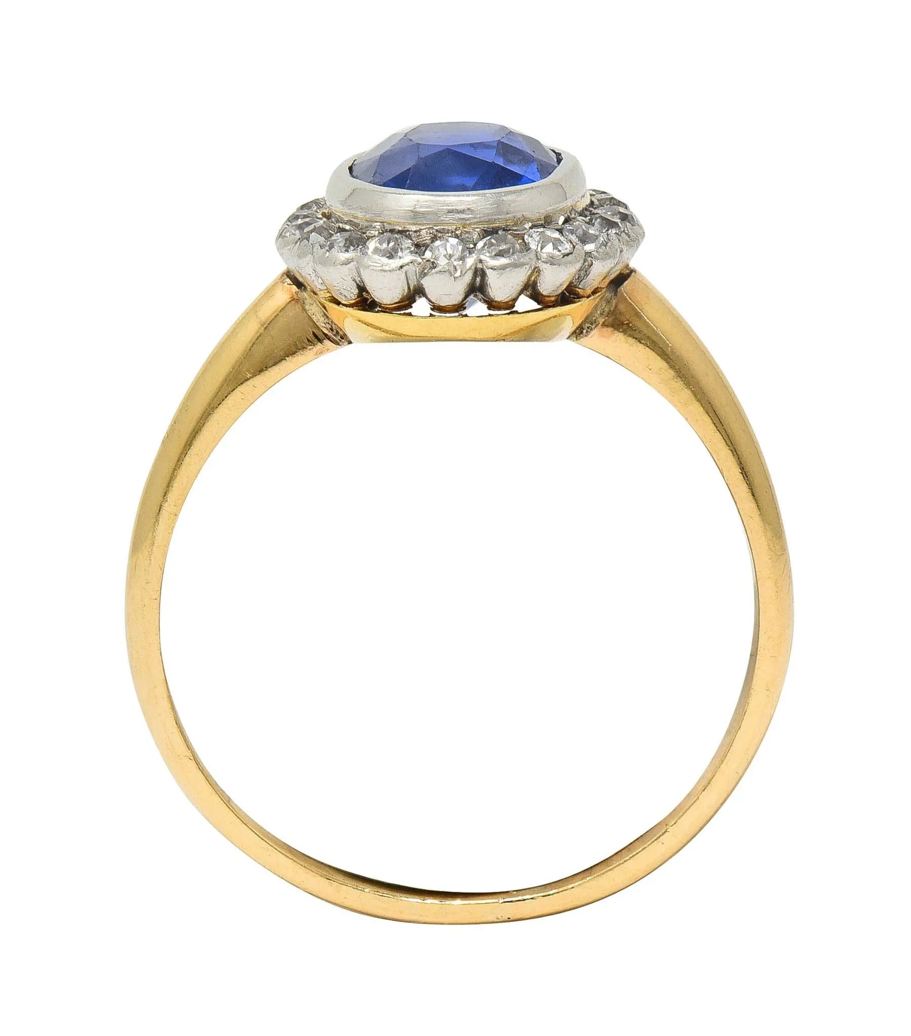 Edwardian 2.50 CTW No Heat Ceylon Sapphire Diamond Platinum 14 Karat Gold Antique Halo Ring GIA