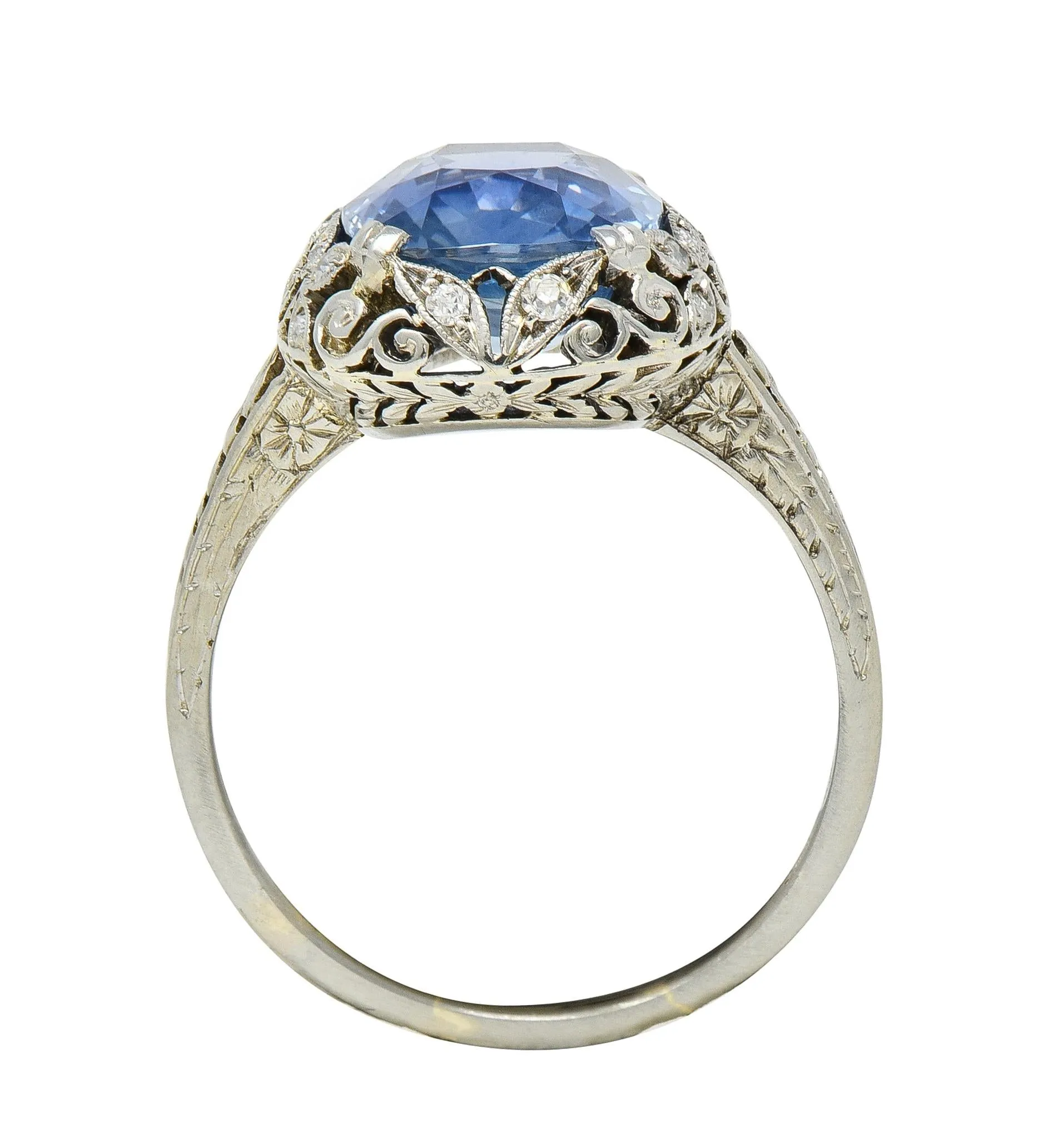 Edwardian 5.15 CTW No Heat Ceylon Sapphire Diamond Platinum Antique Ring GIA