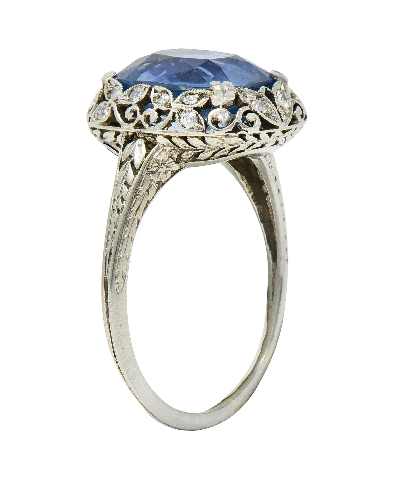 Edwardian 5.15 CTW No Heat Ceylon Sapphire Diamond Platinum Antique Ring GIA