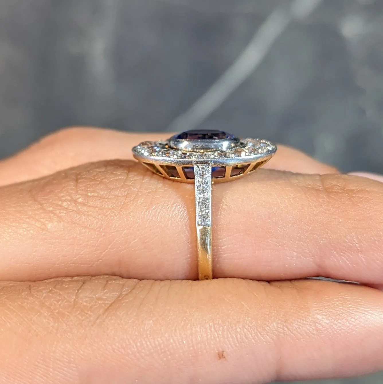 French Edwardian 3.55 CTW No Heat Ceylon Sapphire Diamond Platinum 18 Karat Gold Antique Halo Ring GIA