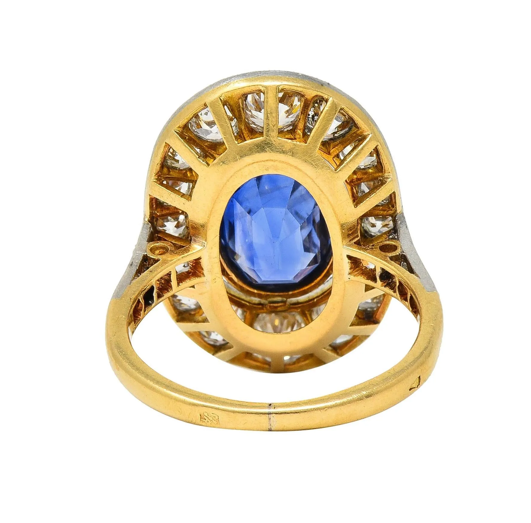 French Edwardian 3.55 CTW No Heat Ceylon Sapphire Diamond Platinum 18 Karat Gold Antique Halo Ring GIA