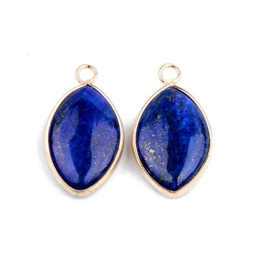 Gemstone Pendants, Natural, Lapis Lazuli, (Dyed), With Golden Plated Brass Edge And Loop, Horse Eye, 25mm