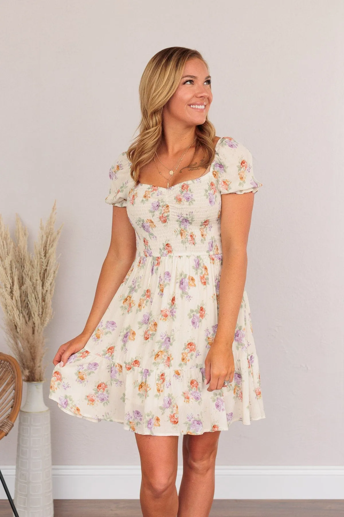 Get Some Sweet Loving Floral Dress- Natural