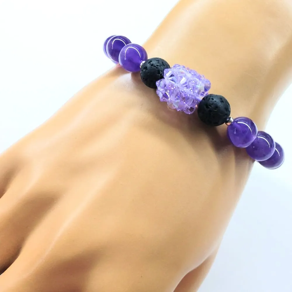 Glamorous Amethyst Gemstone Lava Rock Bracelet