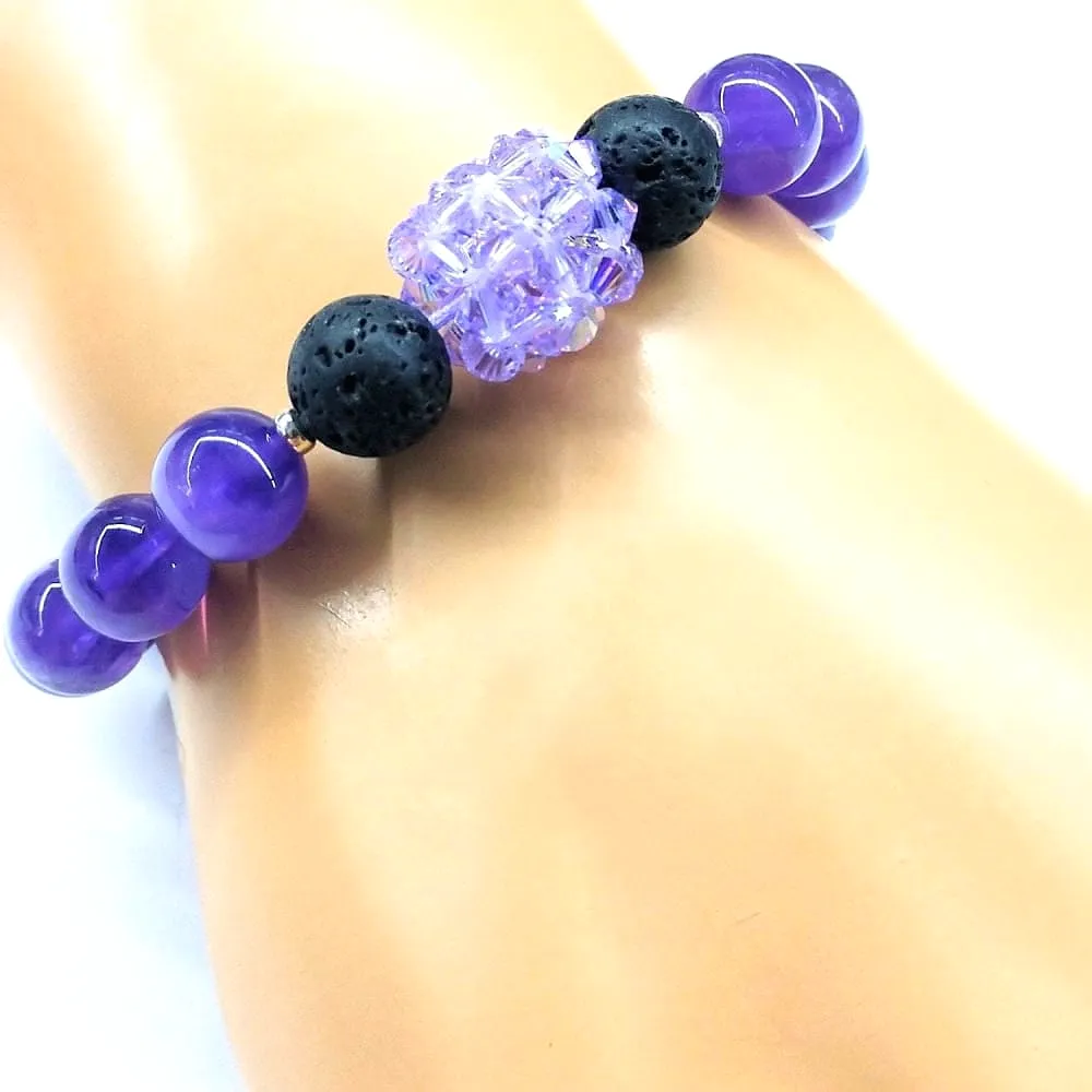 Glamorous Amethyst Gemstone Lava Rock Bracelet