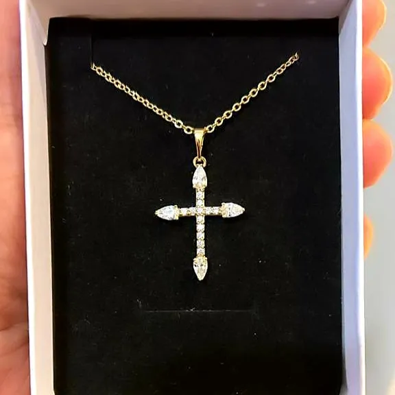 Gold Cross Necklace, 14k Gold Plated