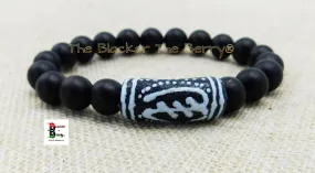 Gye Nyame Bracelet Size 7 1/4 Inches African Adinkra Afrocentric Stretch Black White