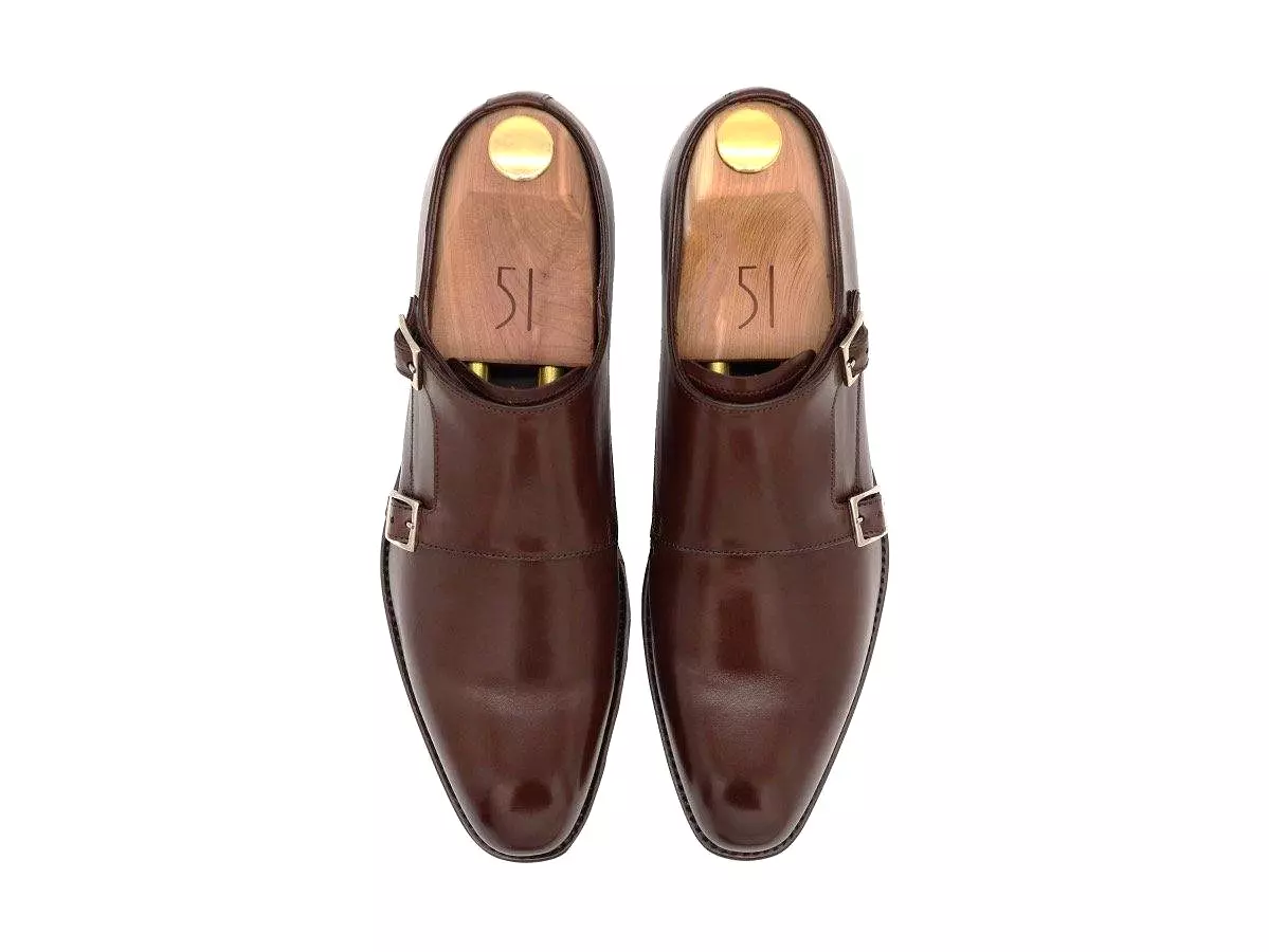 Haste Men's Calf Leather Double Monk Strap Shoes - Dark Brown