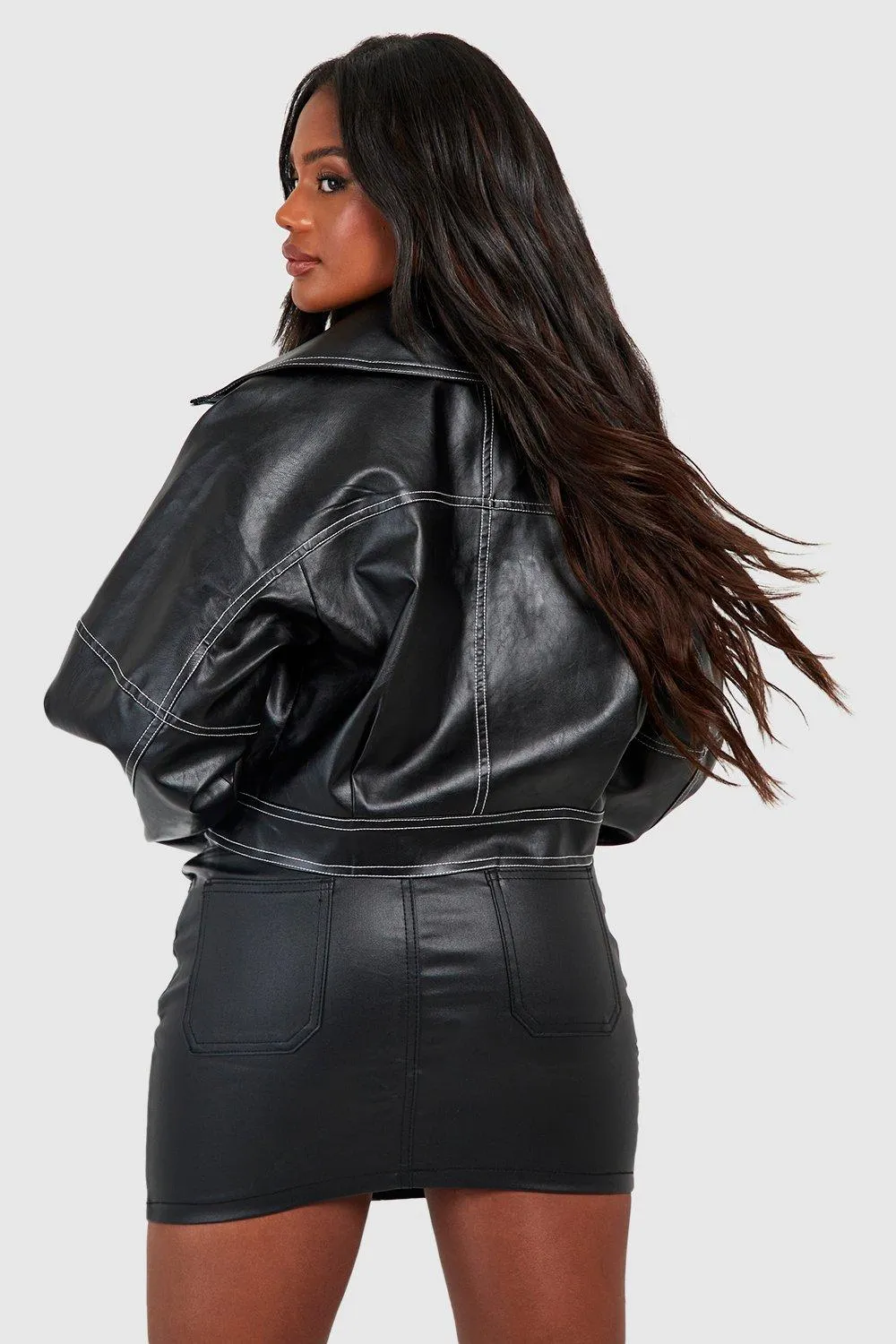 Jackets & Coats | Contrast Detail Faux Leather Jacket | boohoo