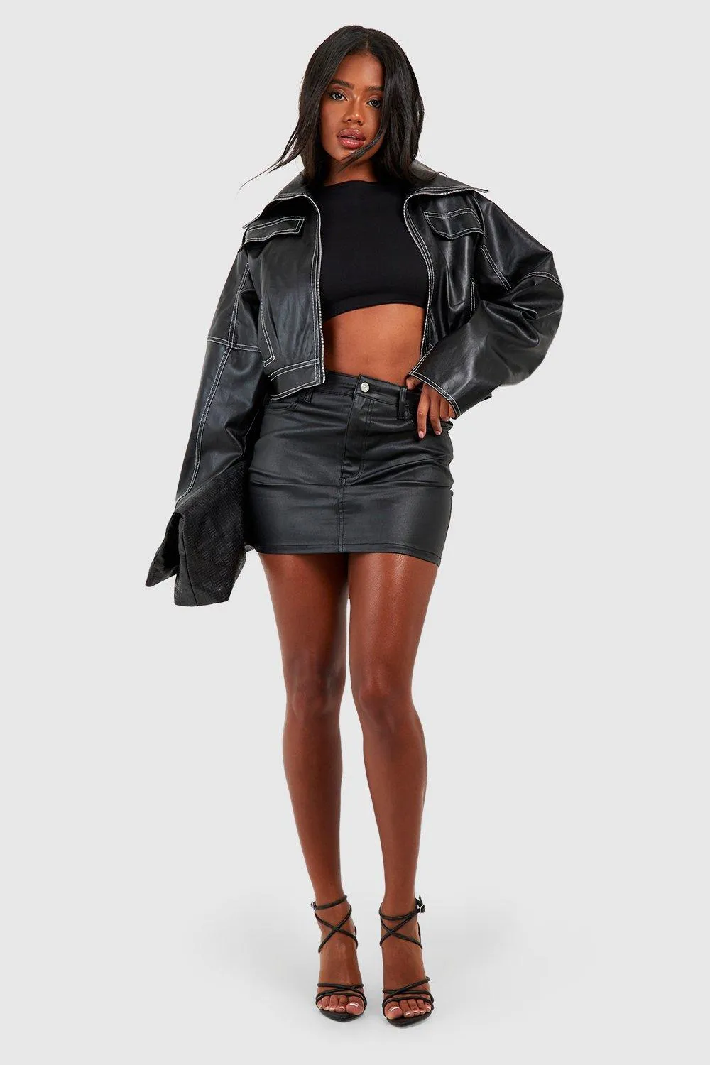 Jackets & Coats | Contrast Detail Faux Leather Jacket | boohoo