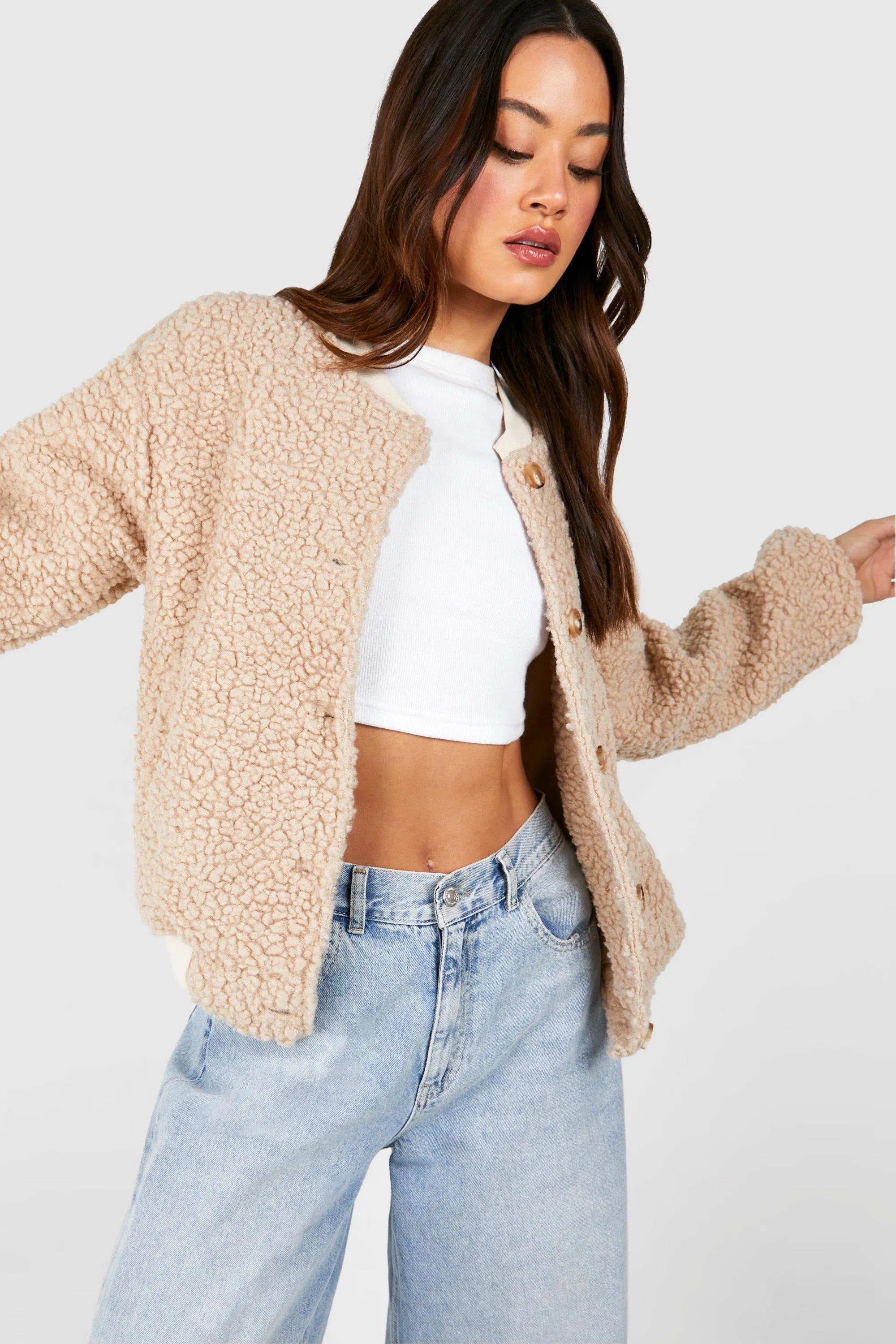 Jackets & Coats | Tall Borg Button Bomber | boohoo