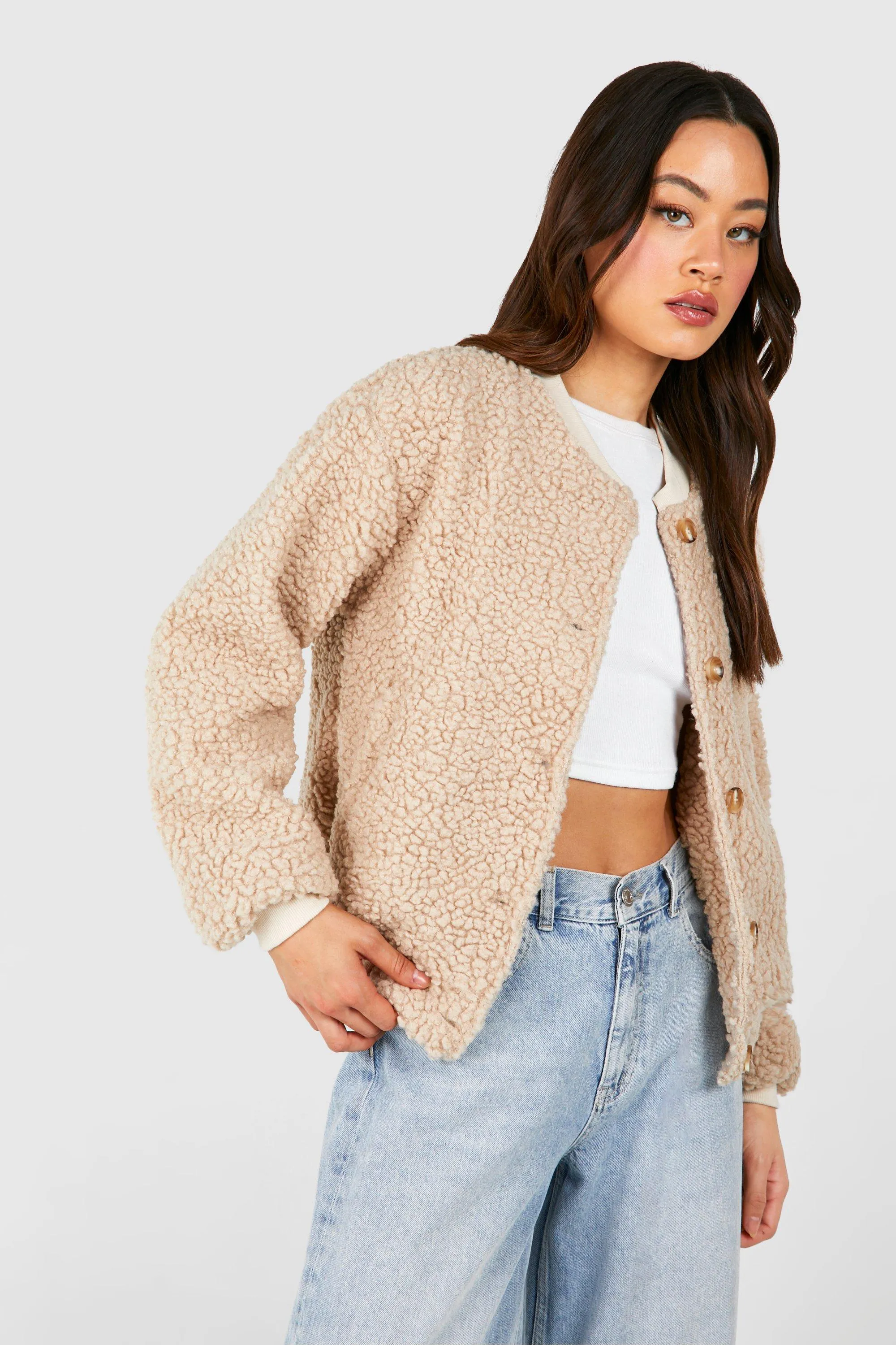 Jackets & Coats | Tall Borg Button Bomber | boohoo