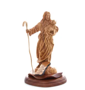 Jesus Christ, The Good Shepherd , 10.6 Carved Wooden Statue From the Holy Land