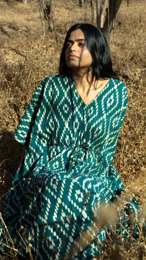 Kaisori Cubic print Mulmul natural dyed green Kaftan