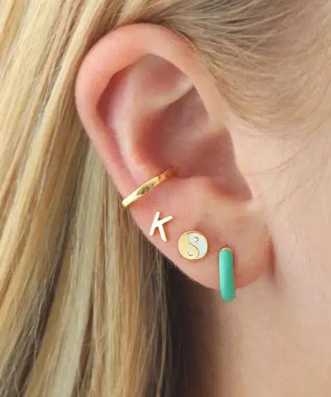 Kris Nations Enamel Huggie Hoop Earrings - Turquoise/Gold