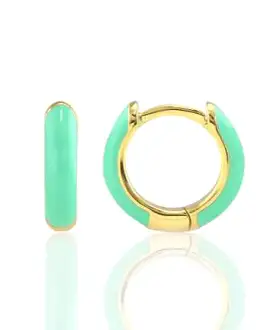 Kris Nations Enamel Huggie Hoop Earrings - Turquoise/Gold