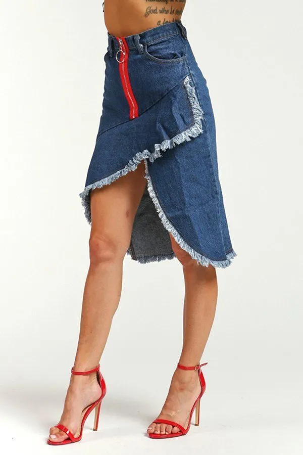 Ladies Asymmetrical Denim Skirt