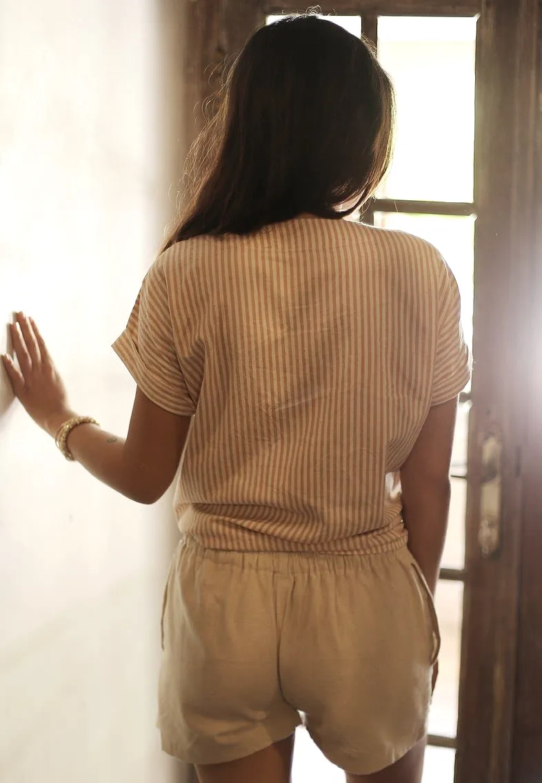 LANA Handwoven Cotton Knot Shirt, in Rose