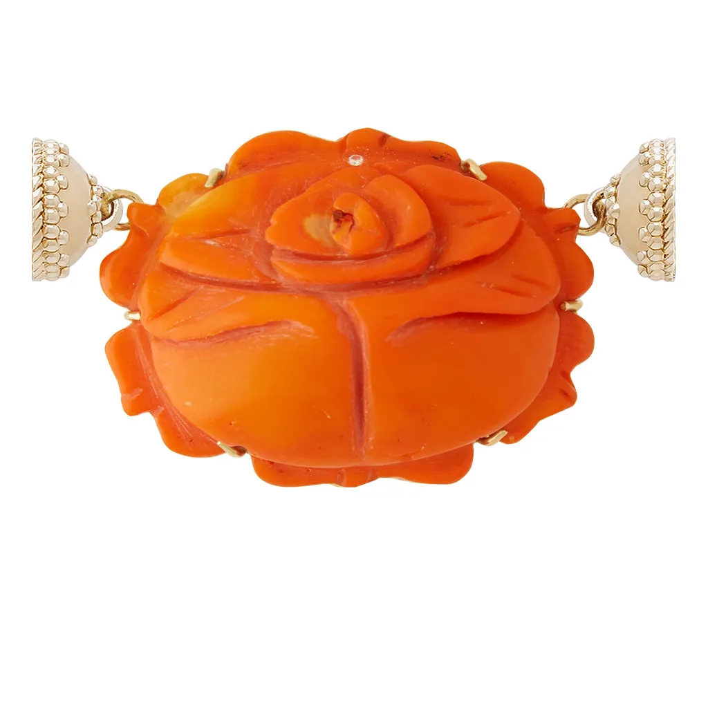 Large Dyed Orange Coral Flower & Diamond Centerpiece