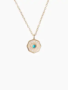 Large Turquoise Porte Bonheur Enamel Coin Necklace